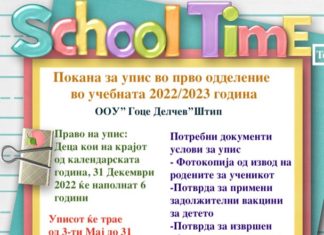 Наствници во прво одделение во учебната 2022/23 година ООУ,,Гоце Делчев” Штип
